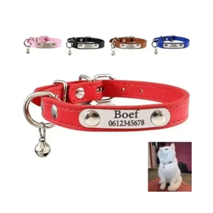 Halsbandjes voor katten en kitten met naam, telefoonnummer en belletje rood