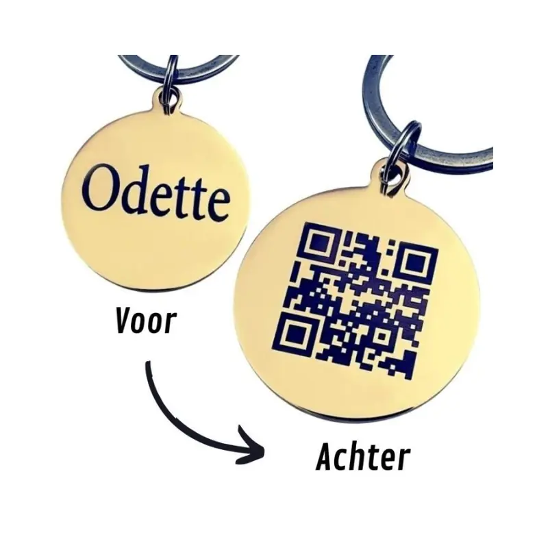 Hondenpenning QR code graveren goudkleurig