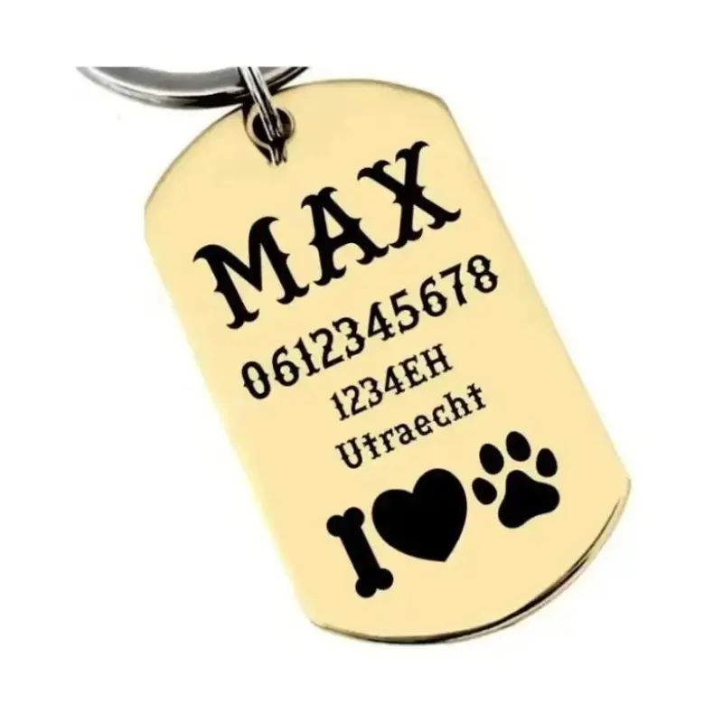 Stoere hondenpenning Dog tag grote hondenpenning ID tag laten maken Penning voor hond Gratis laten graveren goud